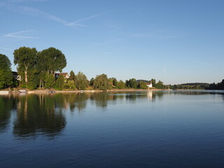 Obraz premium Beauty of Rhine River in European STEIN AM RHEIN town in SWITZERLAND