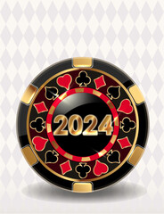 Xmas Casino poker chip 2024 new year. vector illustration	