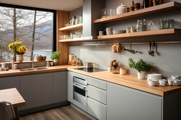 Scandinavian style interior design of modern kitchen. ia generated
