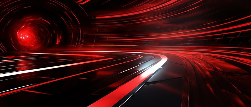 Abstract Red Background With Dynamic Curves And Waves Of Digital Technology