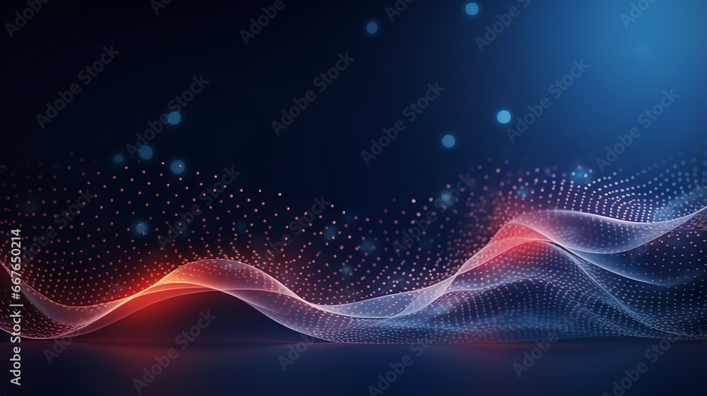 Poster digital wave background with glowing particles - technology and cyber concept