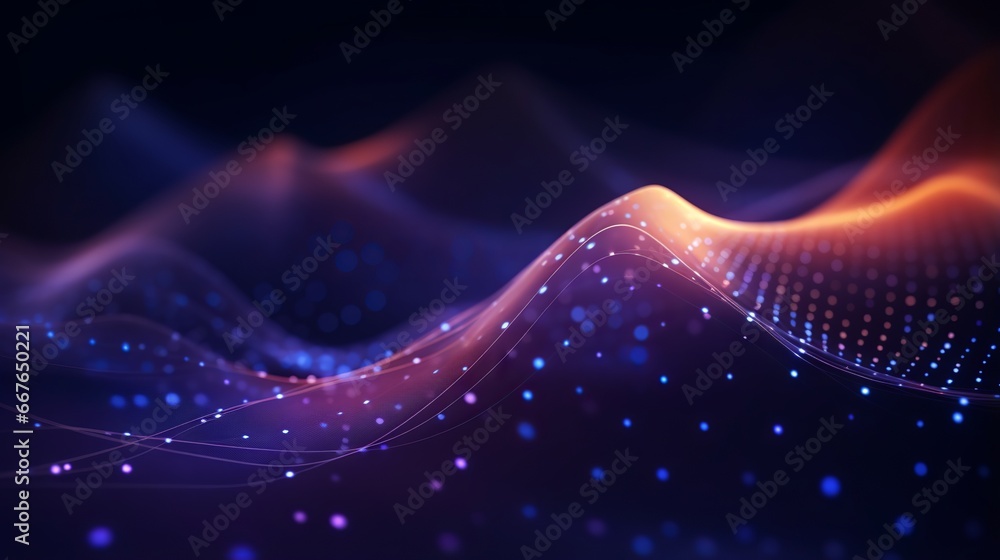 Poster digital wave background with glowing particles - technology concept