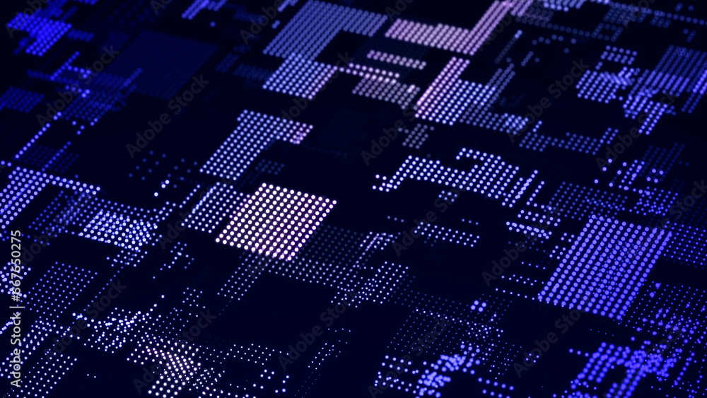 Poster Abstract technology background. Big data digital code. Futuristic dots background. 3d rendering.