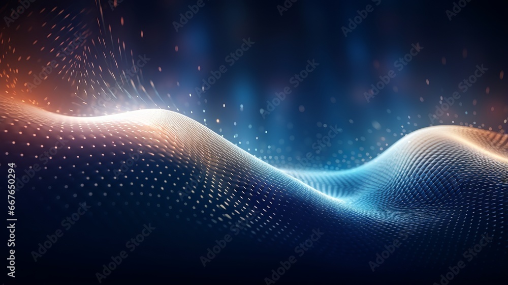 Poster digital wave background with glowing particles - technology and cyber concept