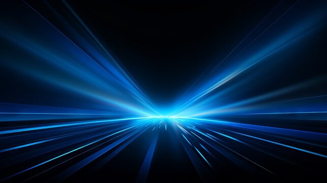 Light rays and stripes in blue: a futuristic concept of science and energy technology