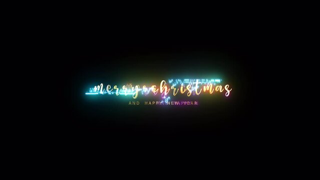 Merry Christmas and Happy new year golden text with light motion glitch cyber punk effect animation abstract backgrund.Isolated with alpha channel Quicktime Prores 444 encode. 4K 3D seamless loop typo