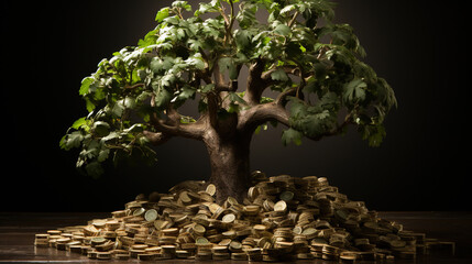 Magical Fantasy Money Tree Concept of Money Investment Focused Foreground