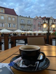 cup of coffee in city centre cafe in Białystok Poland 