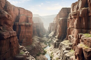 a breathtaking panorama of a sprawling canyon ravine. Generative AI