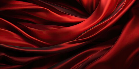 Fototapeta premium Elegant red silk. Smooth and shiny fabric. Sensuous satin background. Luxurious textile. Fashion passion in spotlight. Waves of elegance. Satin with romantic touch