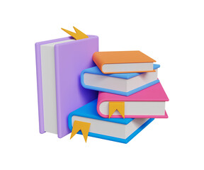 3D books icon. Self education, self reading and self learning concept. Stack of colorful books. 3d illustration