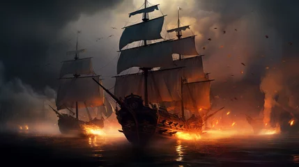 Foto op Plexiglas fighting pirates ship on the sea © Strabiliante