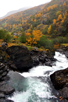 Waterfall Flamsdalen Valley Flam Norway Scandinavia