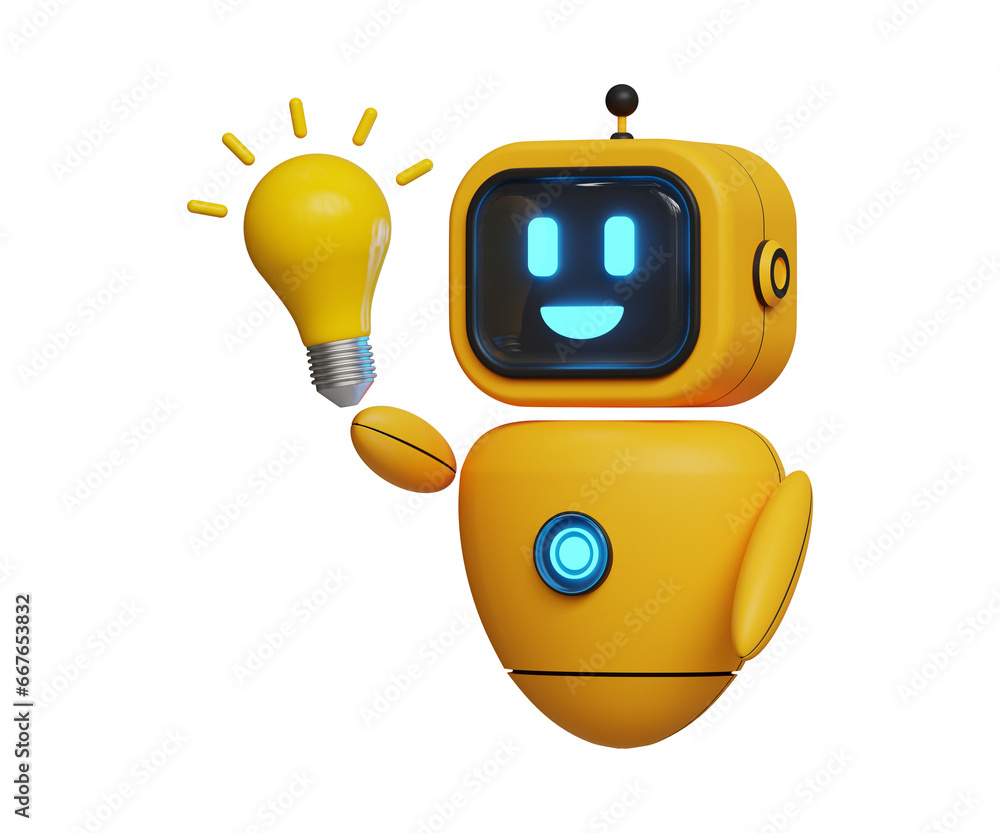 Poster 3d ai business idea. think and advice new ai idea. 3d chatbot support, suggestion, help, innovation,