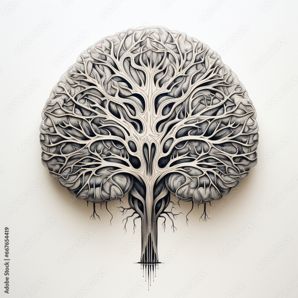Aufkleber A art representation of a human brain, highlighting its intricate folds and structures.