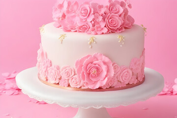 Obraz na płótnie Canvas pink cake, wedding cake, birthday, christening