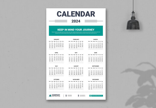 2024 One Page Tabloid Calendar Template
