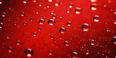 Glistening Raindrops Water Drops on Red  Gradient Background generative ai 