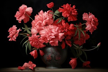 Delicate Carnations vase. Floral spring nature. Generate Ai