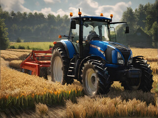 Tractor in Action: Modern Farming Technology at Work. generative ai