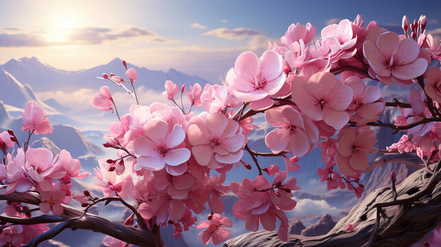 A Beautiful Pink Orchid Flowers and Blue Sky Bokeh Background