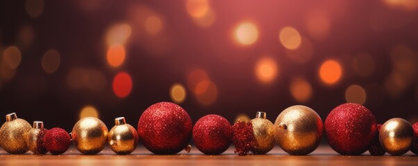 Naklejka premium Beautiful decoration christmas balls in magic style, panorama banner. Generative Ai