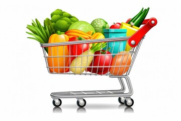 shopping cart loaded with healthy products