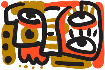 abstract face that combines geometric and organic elements.