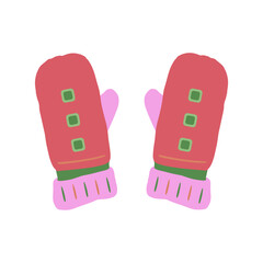 Knitted mittens. Icon of mittens symbol of winter, Christmas holidays and the new year. Vector flat vector, cartoon