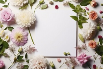 mockup of flowers with empty white notebook. generative ai