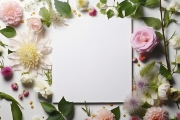 mockup of flowers with empty white notebook. generative ai