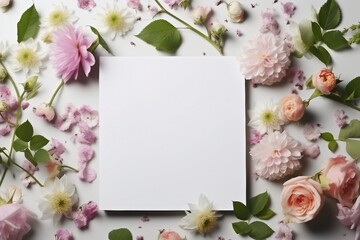 mockup of flowers with empty white notebook. generative ai