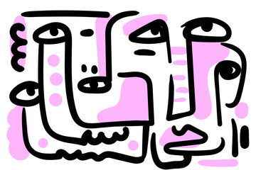 abstract face that combines geometric and organic elements.