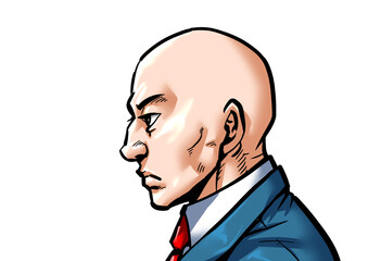 無表情の男性横顔の劇画漫画風イラスト