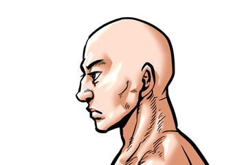 無表情の男性横顔の劇画漫画風イラスト