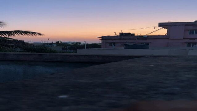 Beautiful Sunrise Over Rooftops of a buildig in Ranchi during Winters