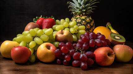 Naklejka na ściany i meble Fresh Ripe Delicious Colorful Assorted Fruits As Background