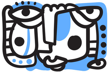 abstract face that combines geometric and organic elements.