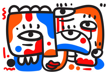 abstract face that combines geometric and organic elements.