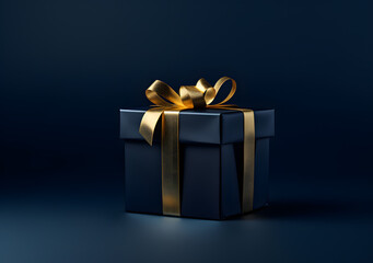 Dark blue Gift box with gift bow isolated on black background