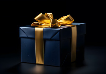 Obraz premium Dark blue Gift box with gift bow isolated on black background