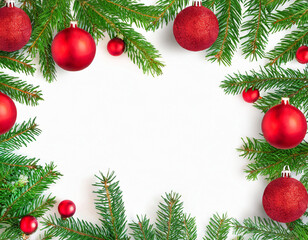 Fototapeta na wymiar christmas background with branches and balls