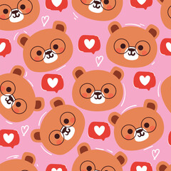 seamless pattern cartoon bear with heart icon. cute animal wallpaper illustration for gift wrap paper