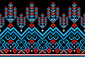 Ethnic seamless fabric pattern. Abstract, pixels joined together to form a beautiful pattern. Beautiful colors. Design for fabric pattern. Textile illustration. Texture, cross stitch, scarf