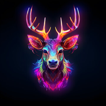 Deer head poster in neon colors