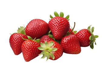 Isolated Cluster of Ripe Red Strawberries on transparent background.