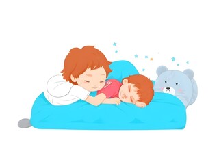 illustration of children sleeping on bed 