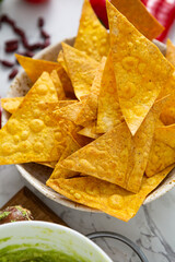Mexican food snack corn chips top view