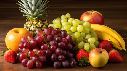 Fresh Ripe Delicious Colorful Assorted Fruits As Background