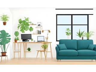 illustration of modern living room with sofa